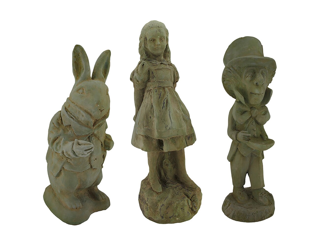 3 Pc. Adventures in Wonderland Alice White Rabbit & Mad Hatter Cement Statue Set